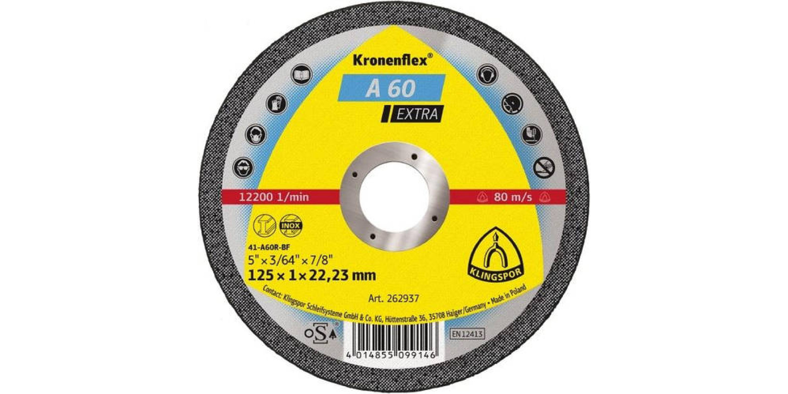 Відрізні круги Kronenflex EXTRA/A60EX/S/GER/125X1X22,23 Відрізні круги Kronenflex EXTRA/A60EX/S/GER/125X1X22,23