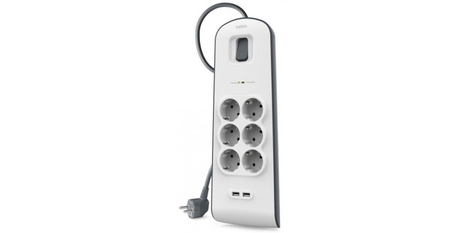 Мережевий фільтр Belkin Surge Protectors 2 м 6 розеток + 2 USB (BSV604vf2M) White