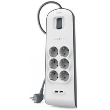 Мережевий фільтр Belkin Surge Protectors 2 м 6 розеток + 2 USB (BSV604vf2M) White