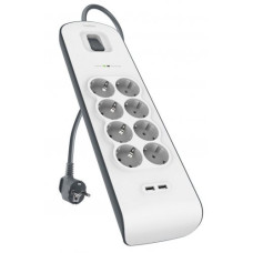 Мережевий фільтр Belkin 2 м 8 розеток + 2 USB (BSV804vf2M) White
