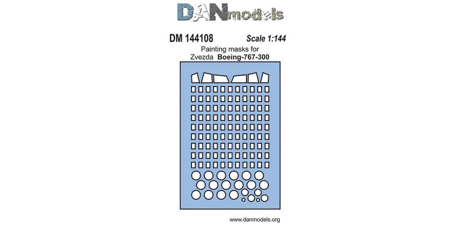 Маска для модели самолета Боинг 767-300 (Zvezda). 1/144 DANMODELS DM144108 Маска для модели самолета Боинг 767-300 (Zvezda). 1/144 DANMODELS DM144108