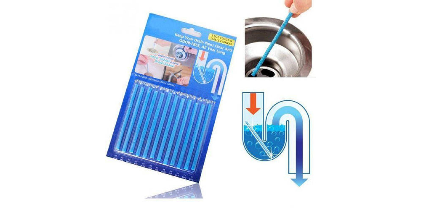 Палички від засорів раковини та ванни SANI STICKS набір 12 шт (KG-2254)