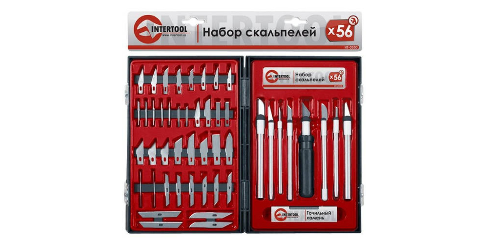 Набор скальпелей (56 ед.) для моделирования в пластиковом футляре. INTERTOOL HT-0530 Набор скальпелей (56 ед.) для моделирования в пластиковом футляре. INTERTOOL HT-0530