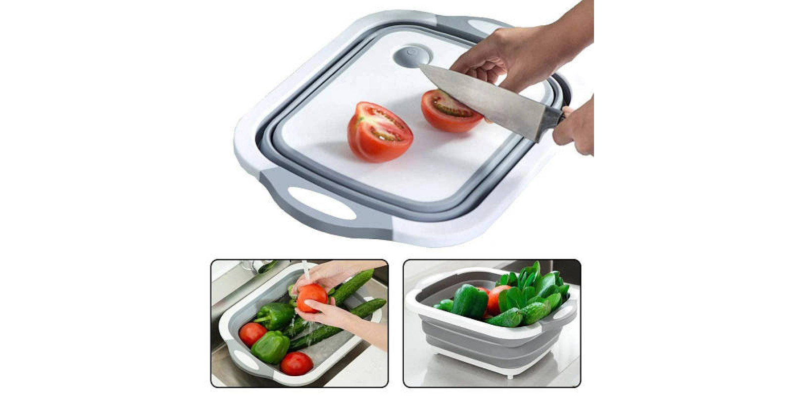 Доска разделочная складная Chopping Board 2 в 1 / Доска миска кухонная Бело-серая Доска разделочная складная Chopping Board 2 в 1 / Доска миска кухонная Бело-серая