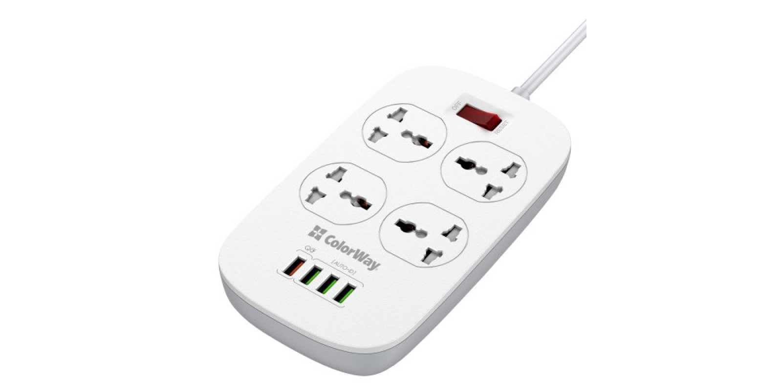 Мережевий фільтр ColorWay 1.8 м 4 розетки + 4 USB (1 QC3.0 + 3 AUTO ID) (CW-CHU44QW) White