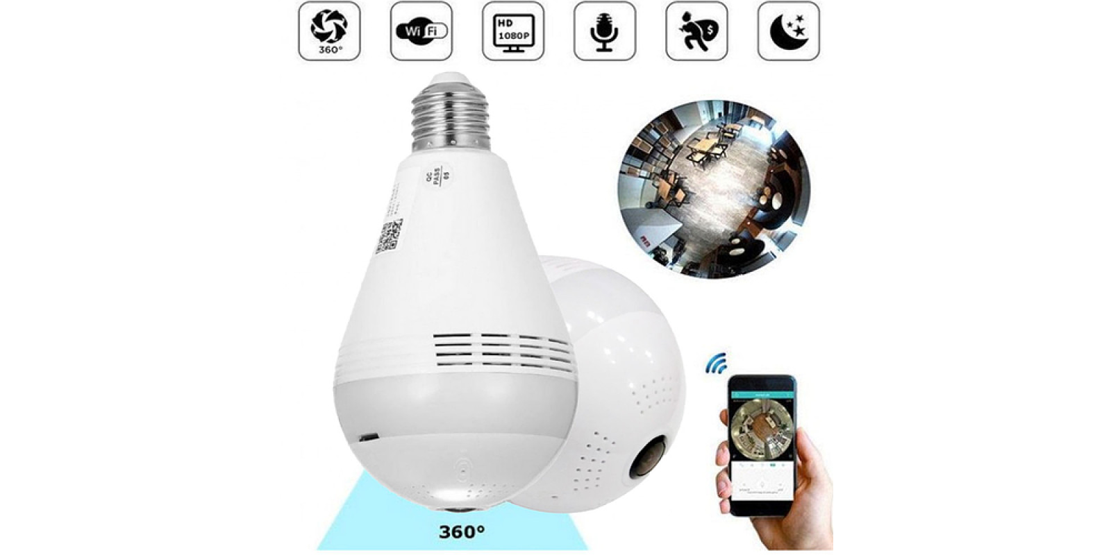 Камера Лампочка CAMERA SMART IP CAD-B13 H302 2MP Круглая / Скрытое Видеонаблюдения