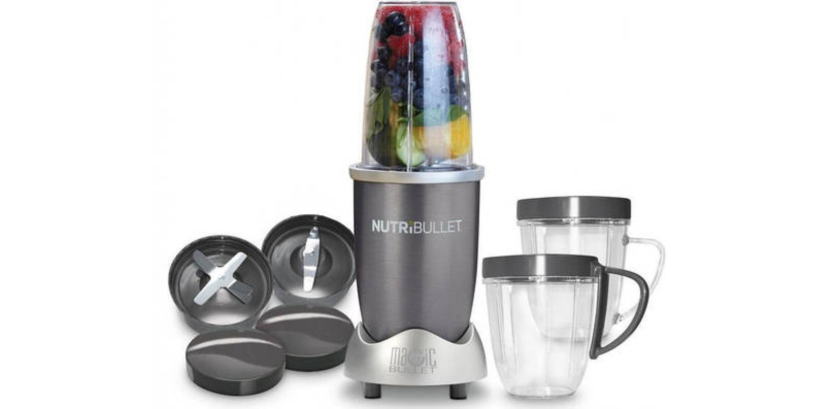 Міні кухонний комбайн блендер соковитискач NutriBullet 600Вт сірий