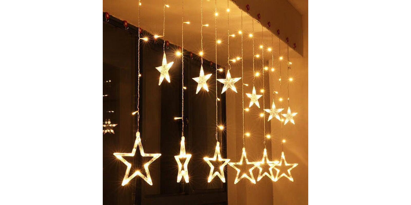 ГИРЛЯНДА СВЕТОДИОДНАЯ ШТОРА ЗВЕЗДОПАД 2.5МЕТРА 138LED 12 ЗВЕЗД 220В WARM WHITE