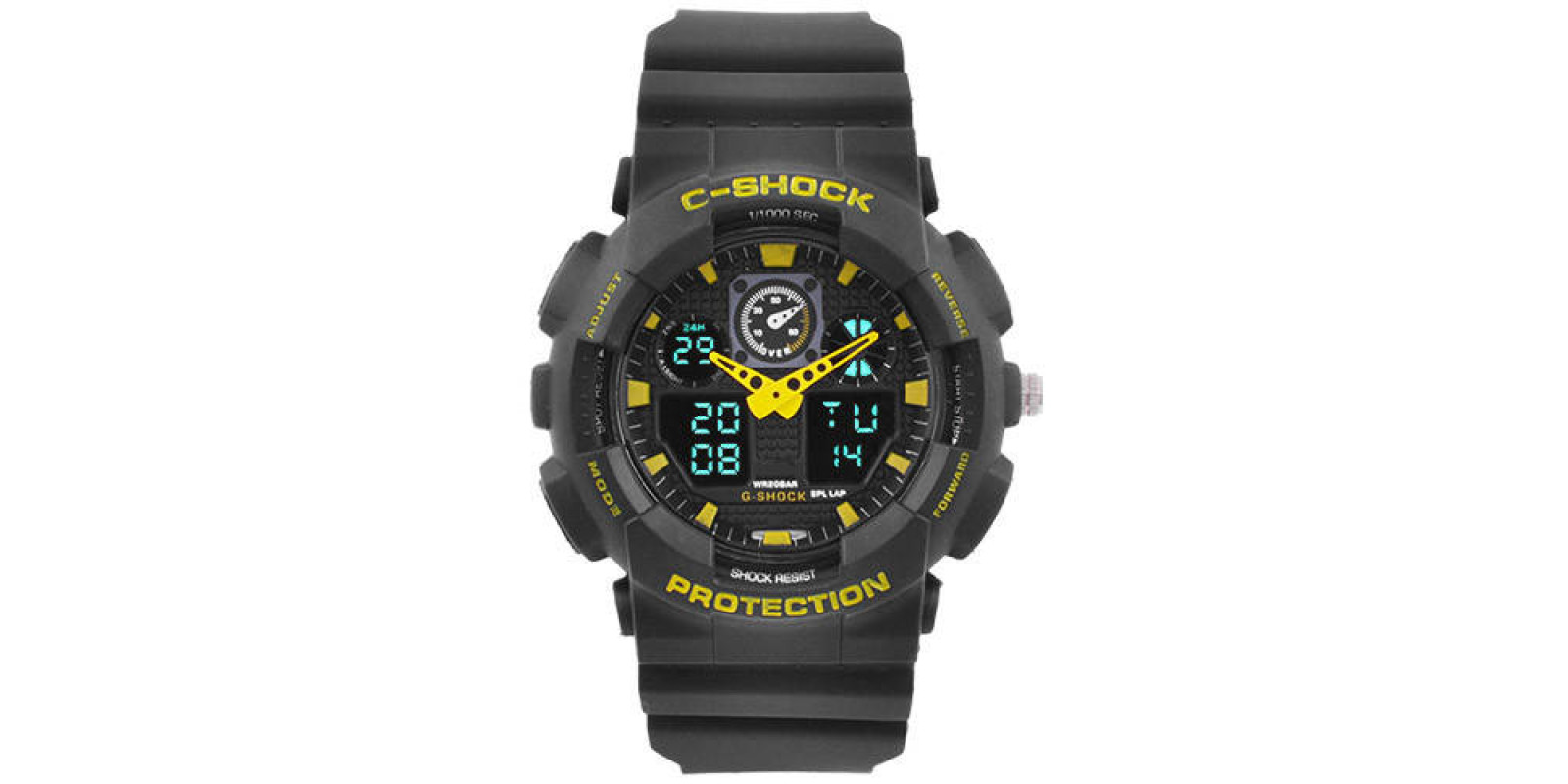 Часы наручные GA-100 Black-Yellow подсветка 7 цветов