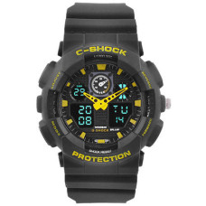 Часы наручные GA-100 Black-Yellow подсветка 7 цветов
