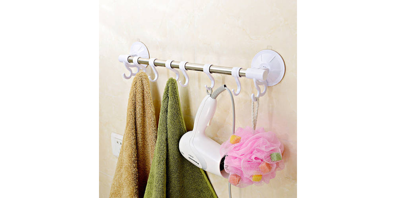 Подвесная вешалка для полотенец с крючками 15.2 см Hanging Rod Hook Towel / Держатель для полотенца в ванную