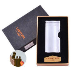Электроимпульсная USB зажигалка с сенсорной кнопкой Двойная молния Lighter HL-37 в подарочной упаковке Silver