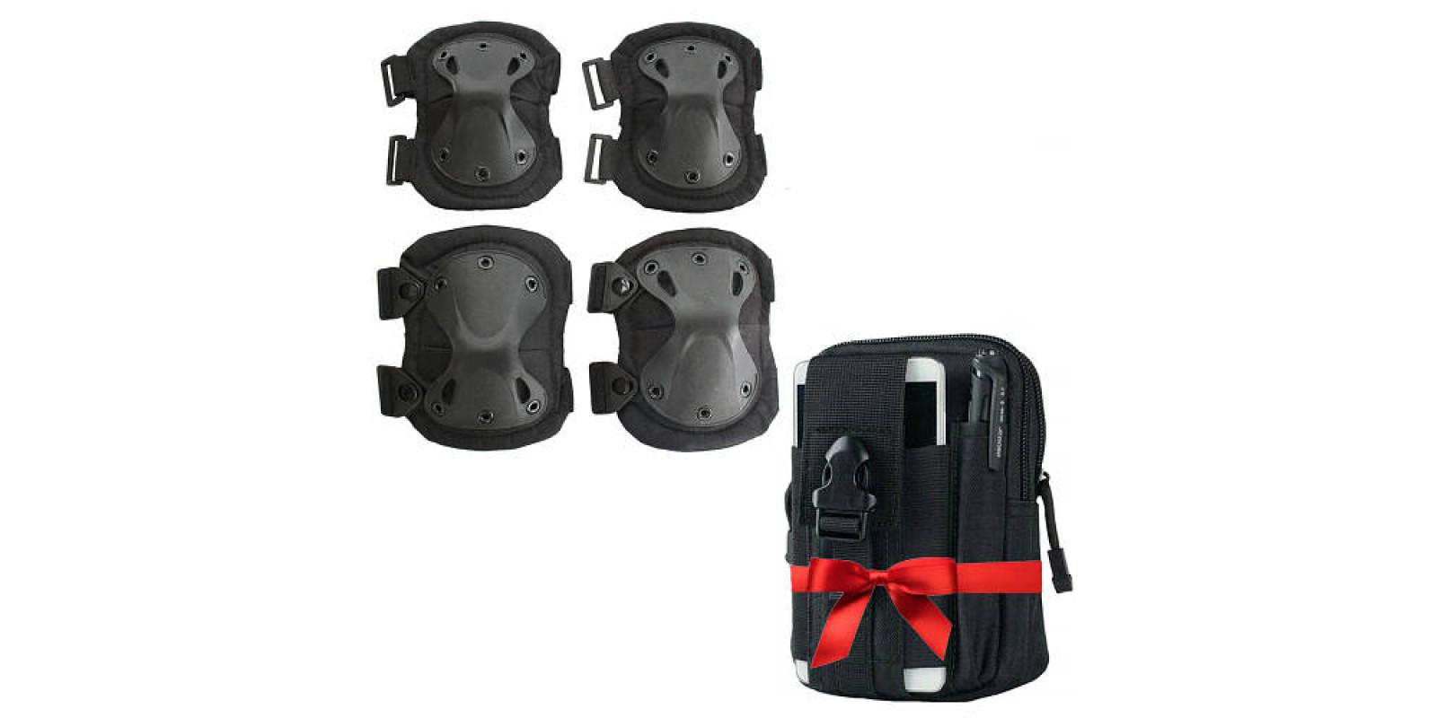 Комплект защиты налокотники и наколенники Eagle KN-04 Black + Подарок Мужская тактическая сумка на пояс