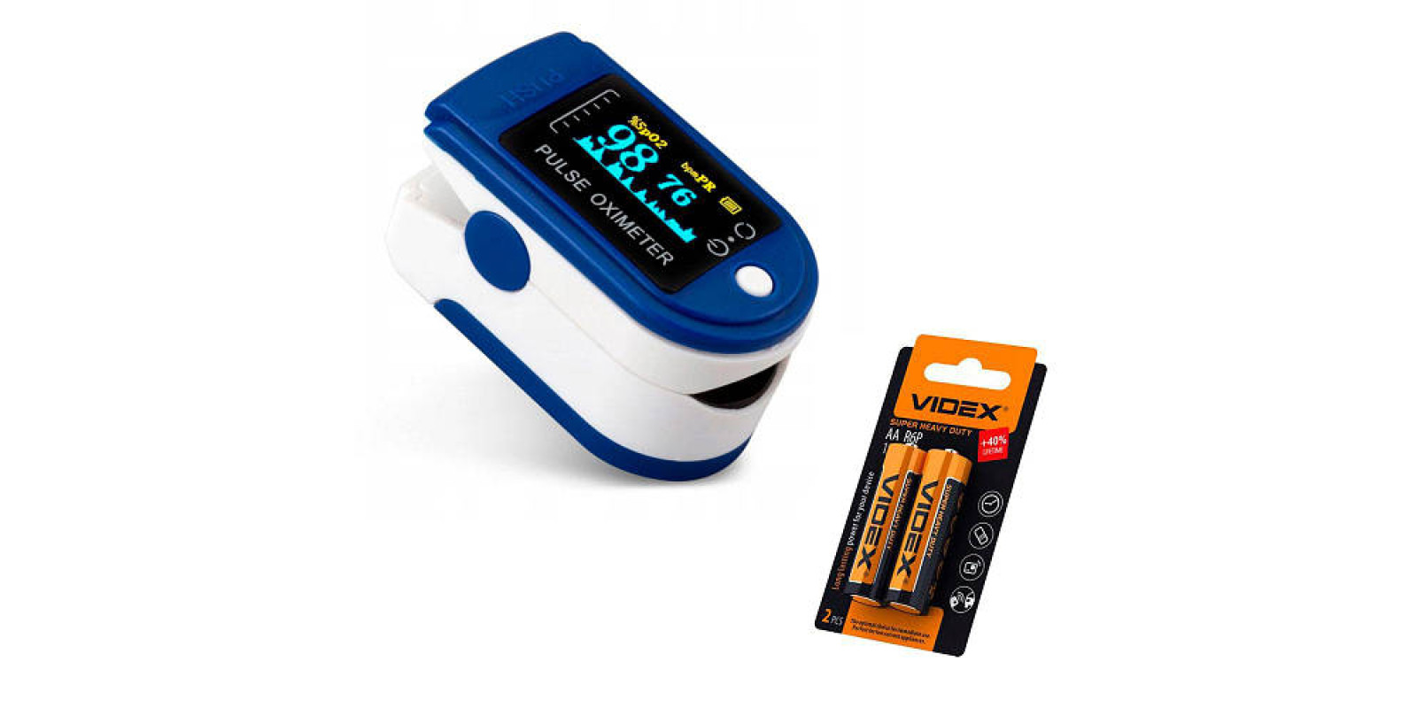 Пульсоксиметр безпровідний на палець Pulse Oximeter + Подарунок Батарейка для пульсометра 2 шт