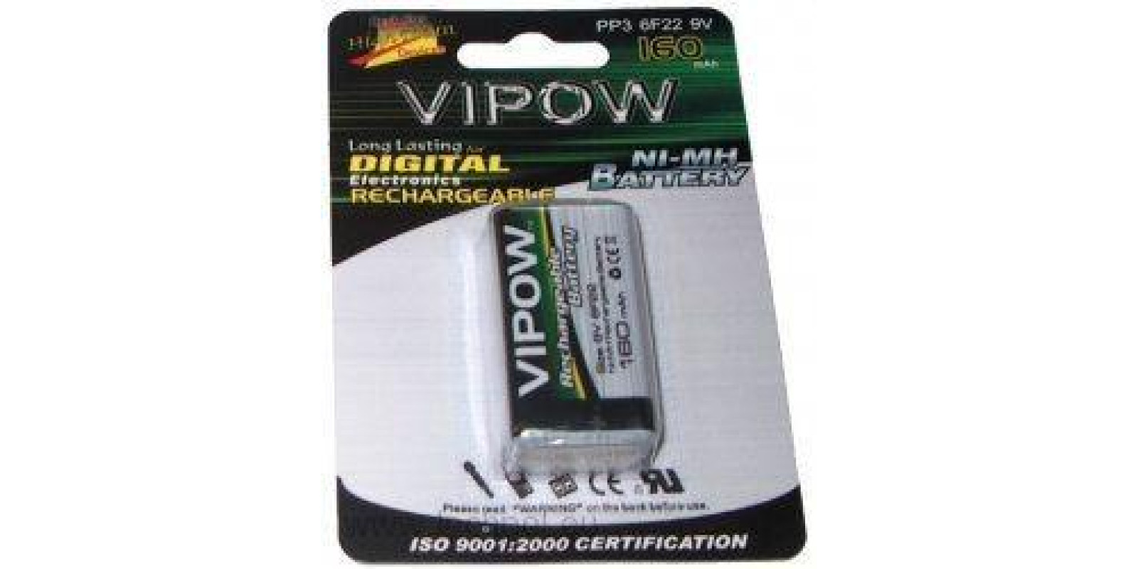 Аккумуляторная батарея VIPOW Ni-Mh 9V 160mAh