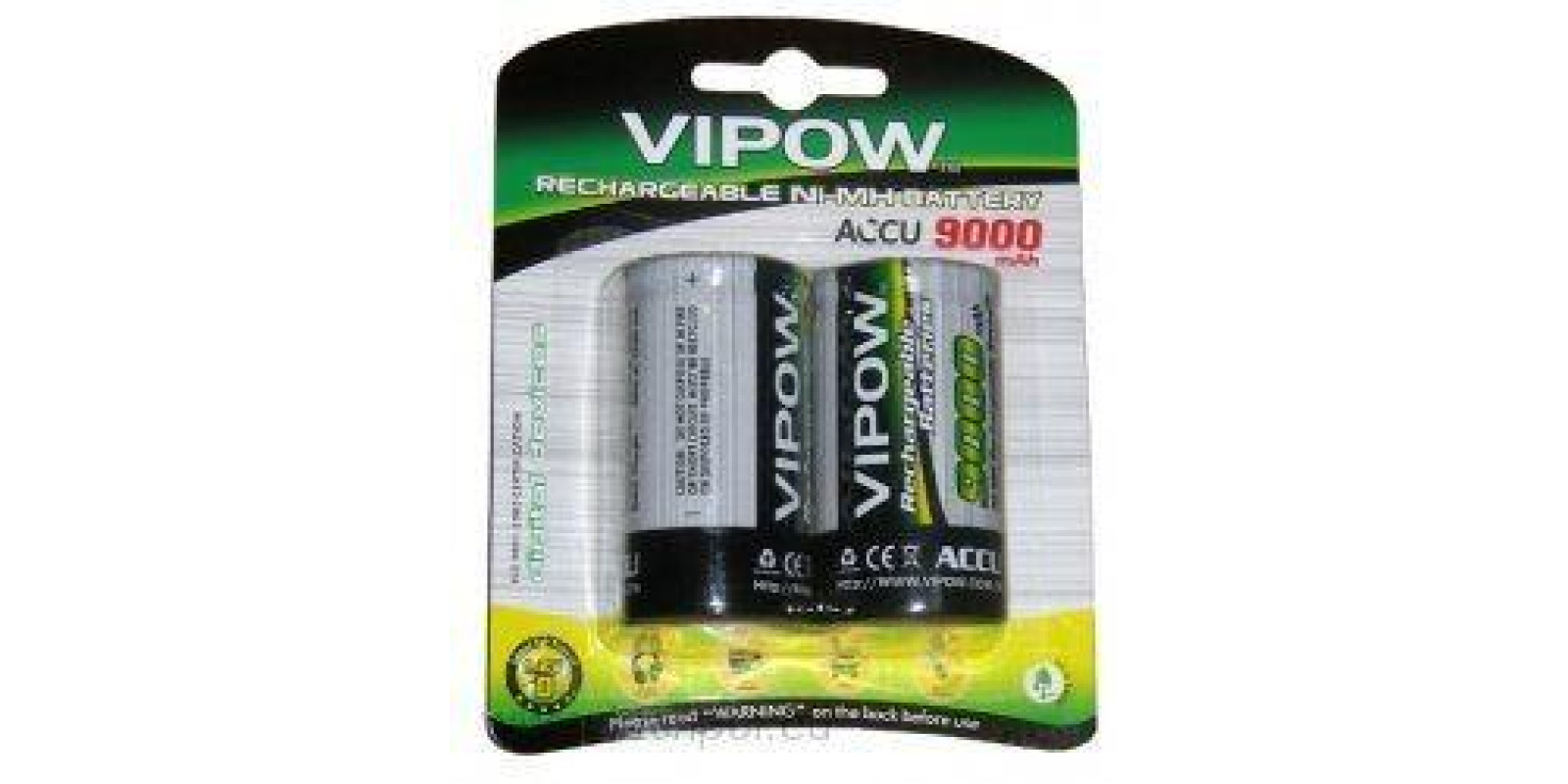 Акумуляторна батарея VIPOW Ni-Mh R20 9000mAh 2шт/блістер