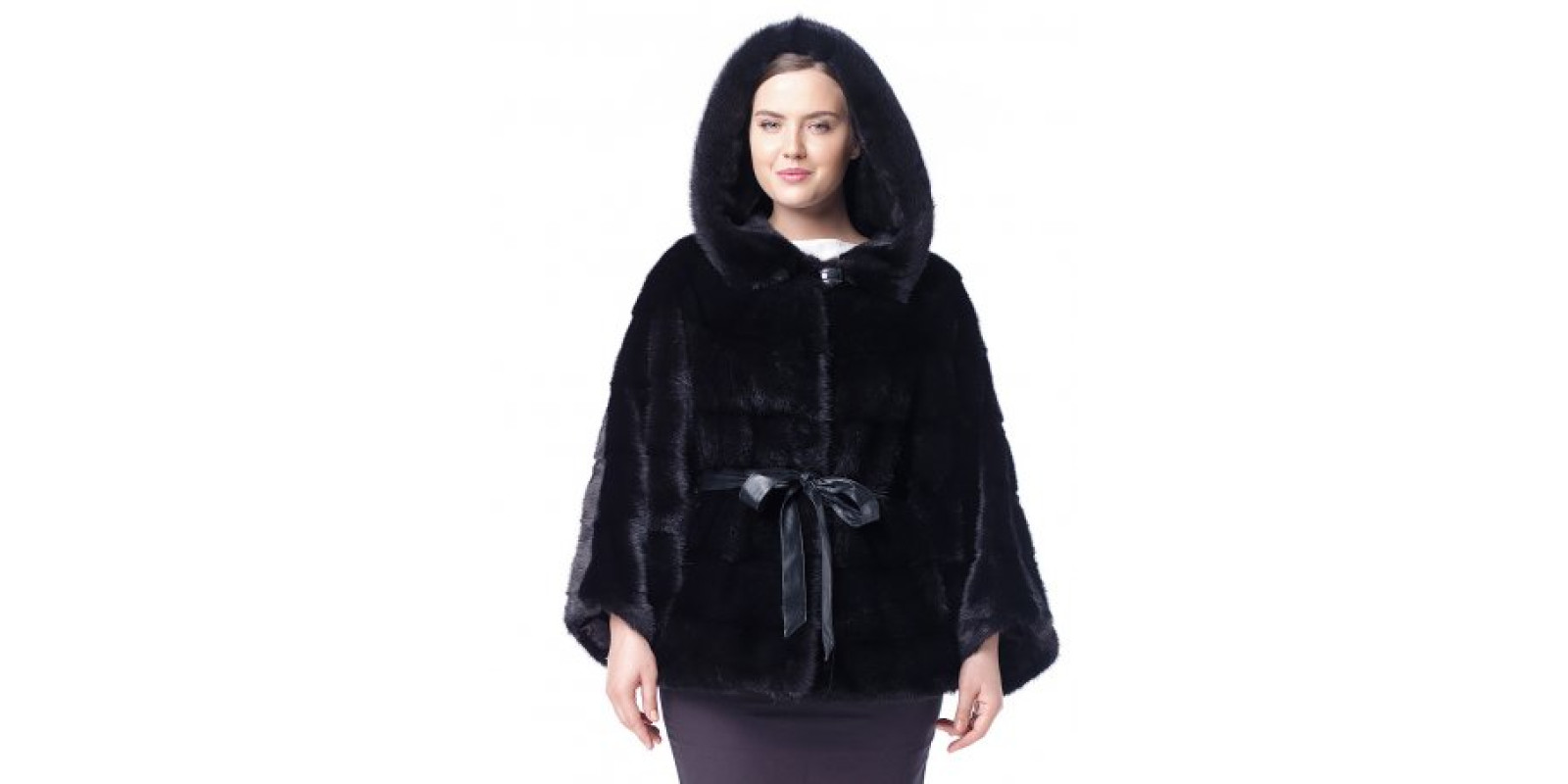 Коротка шуба з норки з капюшоном 70см. Т542