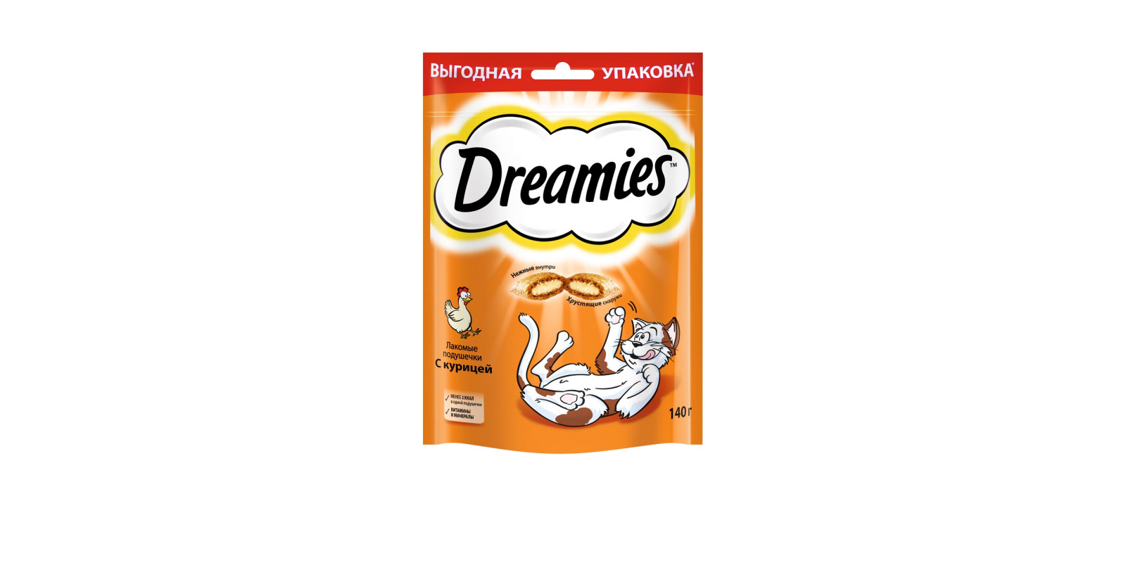 Лакомство для кошек Dreamies, Лакомые подушечки с курицей, 140г