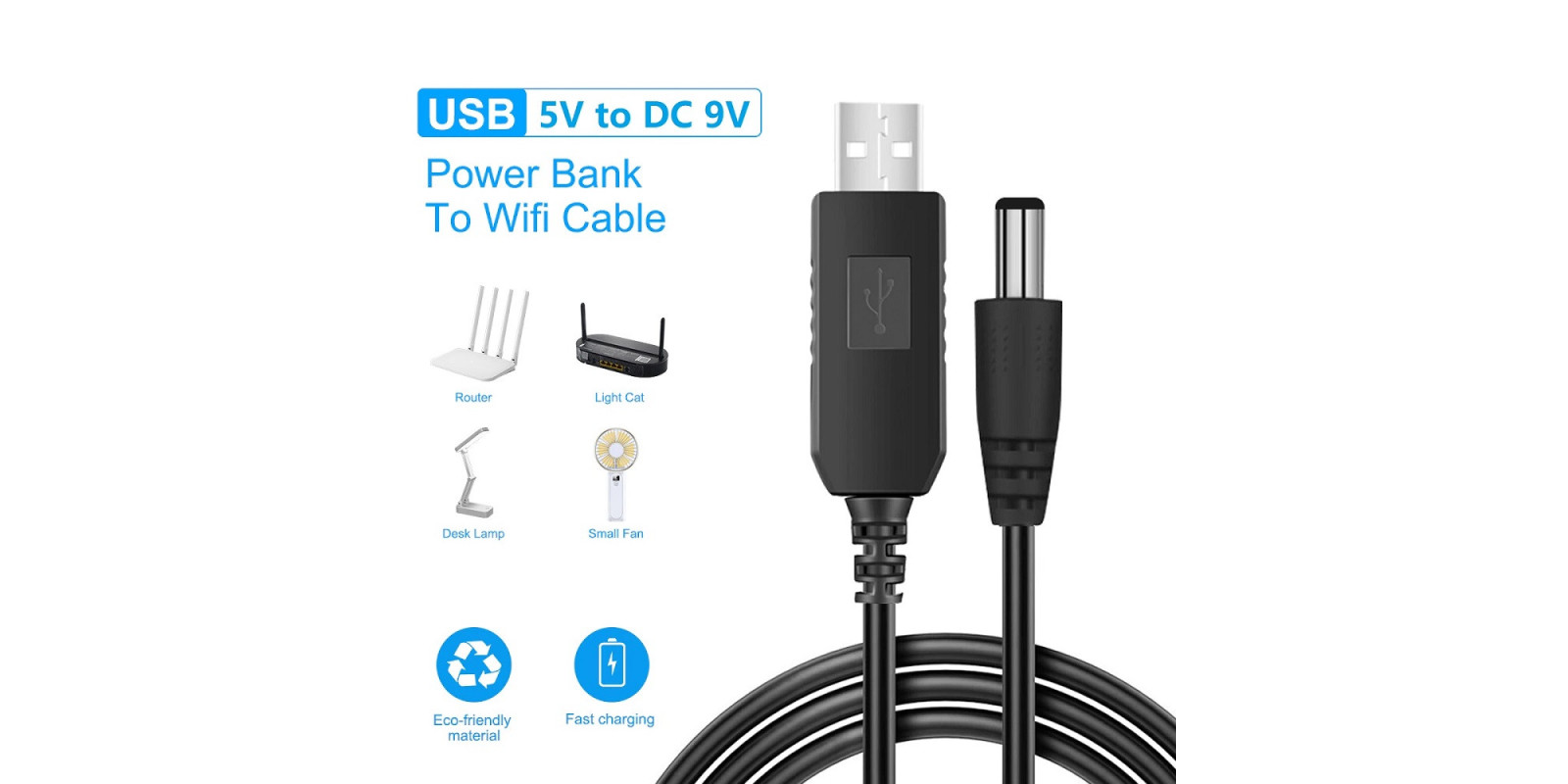 Кабель питания USB to DC 9V 5.5x2.5 для роутера модема от Powerbank