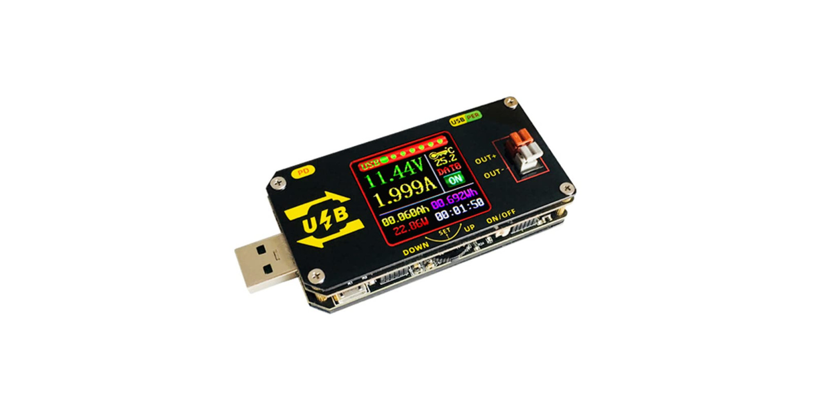 USB модуль понижающий и повышающий источник питания, вольтметр и амперметр