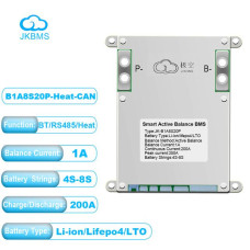 BMS 200A 4S-8S Lifepo4/Li-ion/LTO (JK-B1A8S20P) з активним балансуванням 2A, струм 200А JK (JiKong) BMS 200A 4S-8S Lifepo4/Li-ion/LTO (JK-B1A8S20P) з активним балансуванням 2A, струм 200А JK (JiKong)