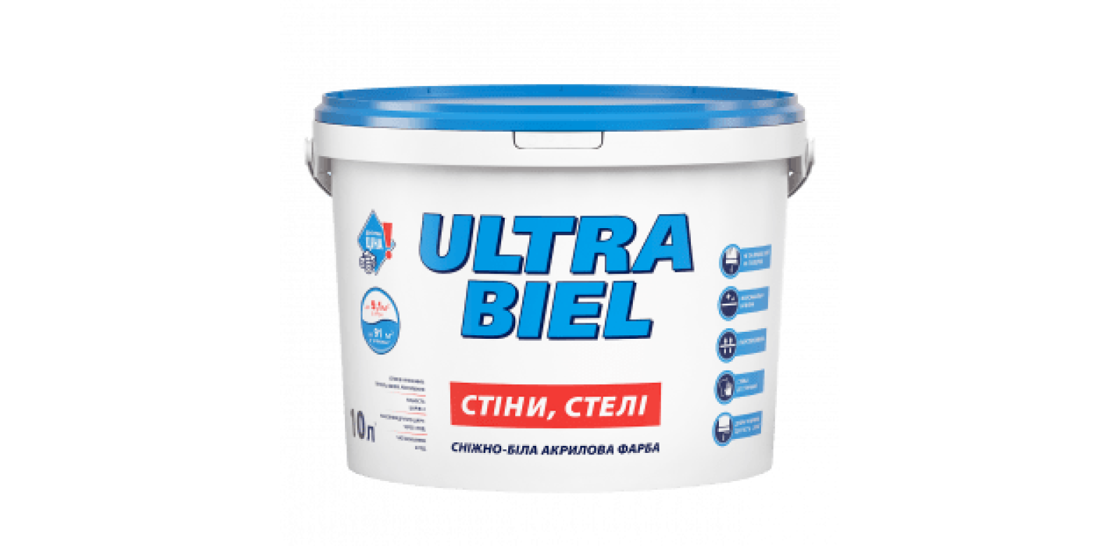 Краска акриловая для стен и потолков Sniezka Ultra Biel снежно-белая, 1.4 кг