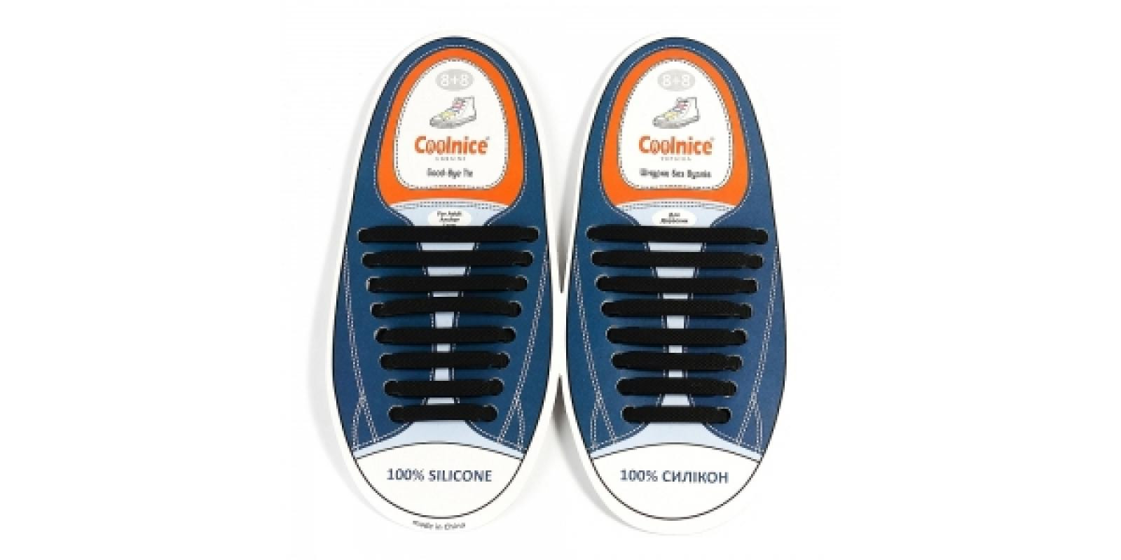 Силіконові шнурки Coolnice 8+8 кол. Чорний Силіконові шнурки Coolnice 8+8 кол. Чорний