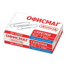 Скріпки великі 50 мм, ОФІСМАГ, оцинковані, гофровані, 50 шт., У картонній коробці, 223090