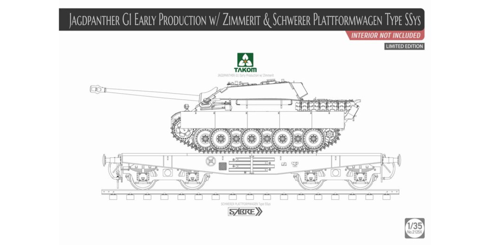 Набір для складання Jagdpanther G1 early з циммеритом + залізнична платформа 1/35 TAKOM 2125X