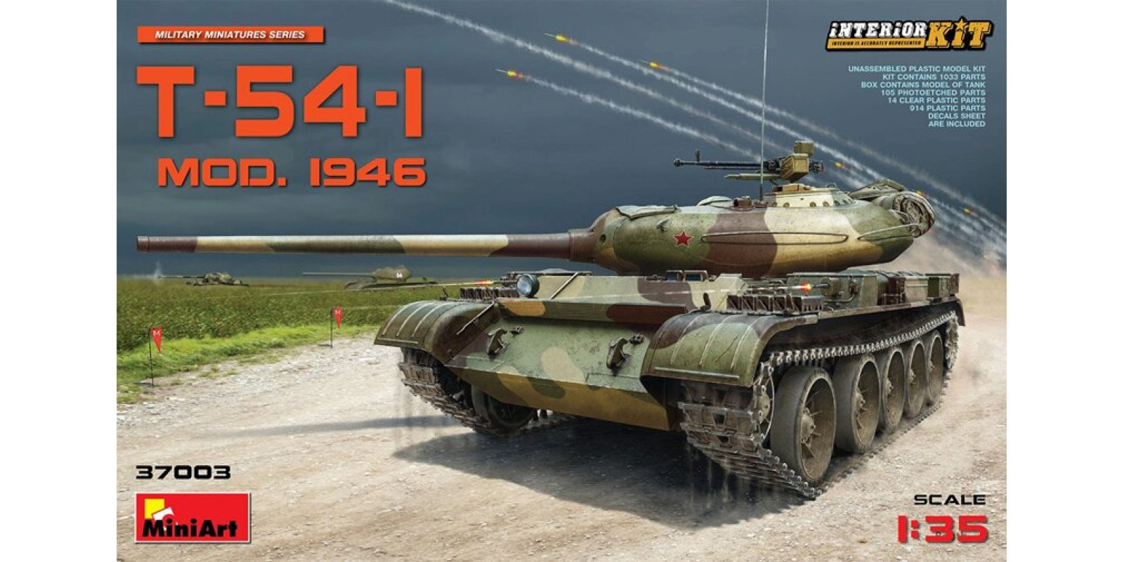Сборная модель советского среднего танка Т-54-1. Модель с интерьером. 1/35 MINIART 37003 Сборная модель советского среднего танка Т-54-1. Модель с интерьером. 1/35 MINIART 37003