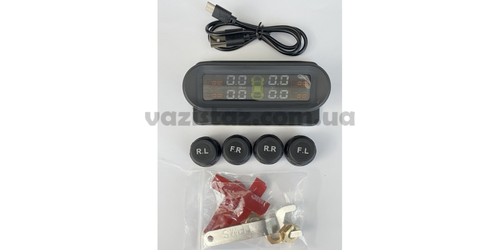 Система контроля - индикатор давления и температуры в шинах TPMS с 4 внешними датчиками, солнечная панель Система контроля - индикатор давления и температуры в шинах TPMS с 4 внешними датчиками, солнечная панель