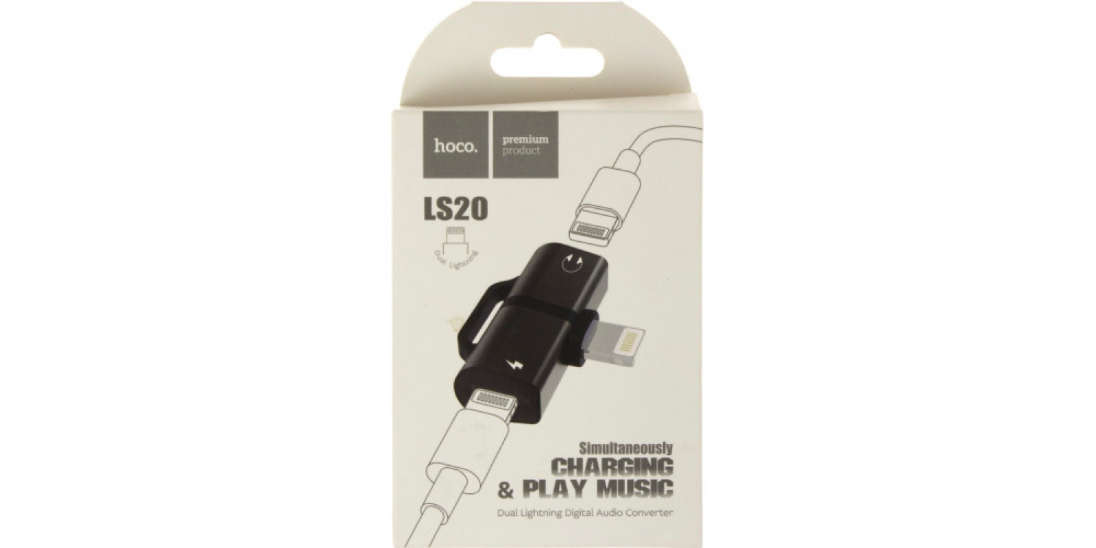 Адаптер перехідник lightning   lightning power та lightning audio Hoco LS20 black Breidon