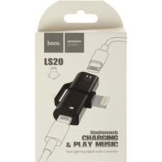 Адаптер перехідник lightning lightning power та lightning audio Hoco LS20 black Breidon