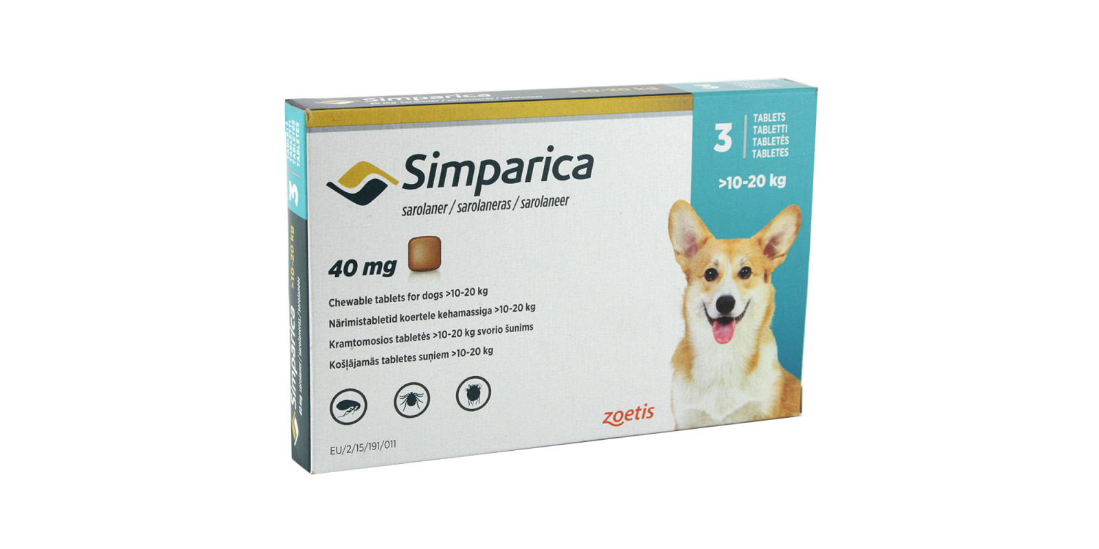 Simparica (Симпарика 40 мг) Таблетки от блох и клещей для собак весом от 10 до 20 кг