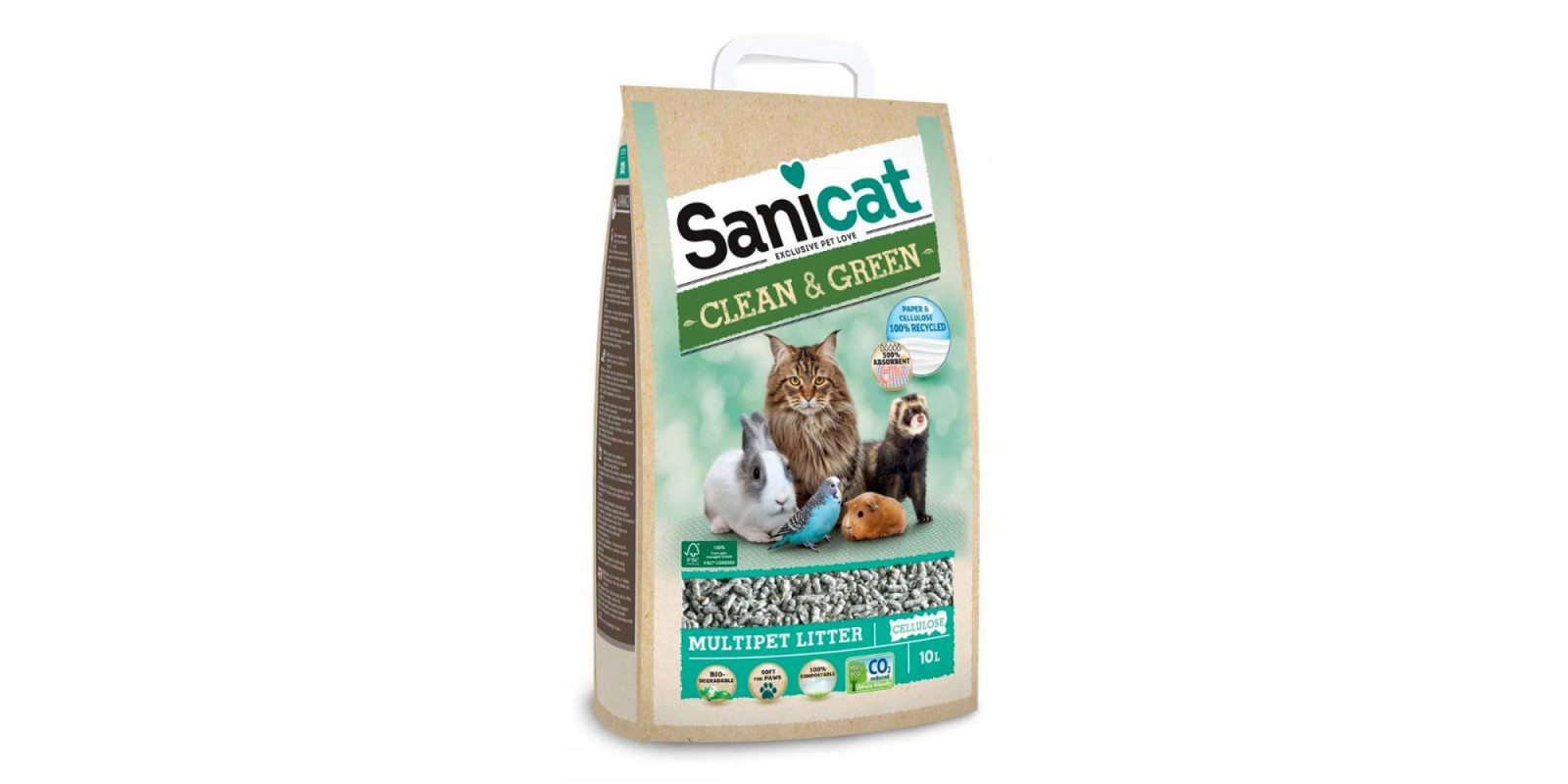 Sanicat Clean & Green Cellulose Екологічна гігієнічна паперово-целюлозна підстилка для тварин