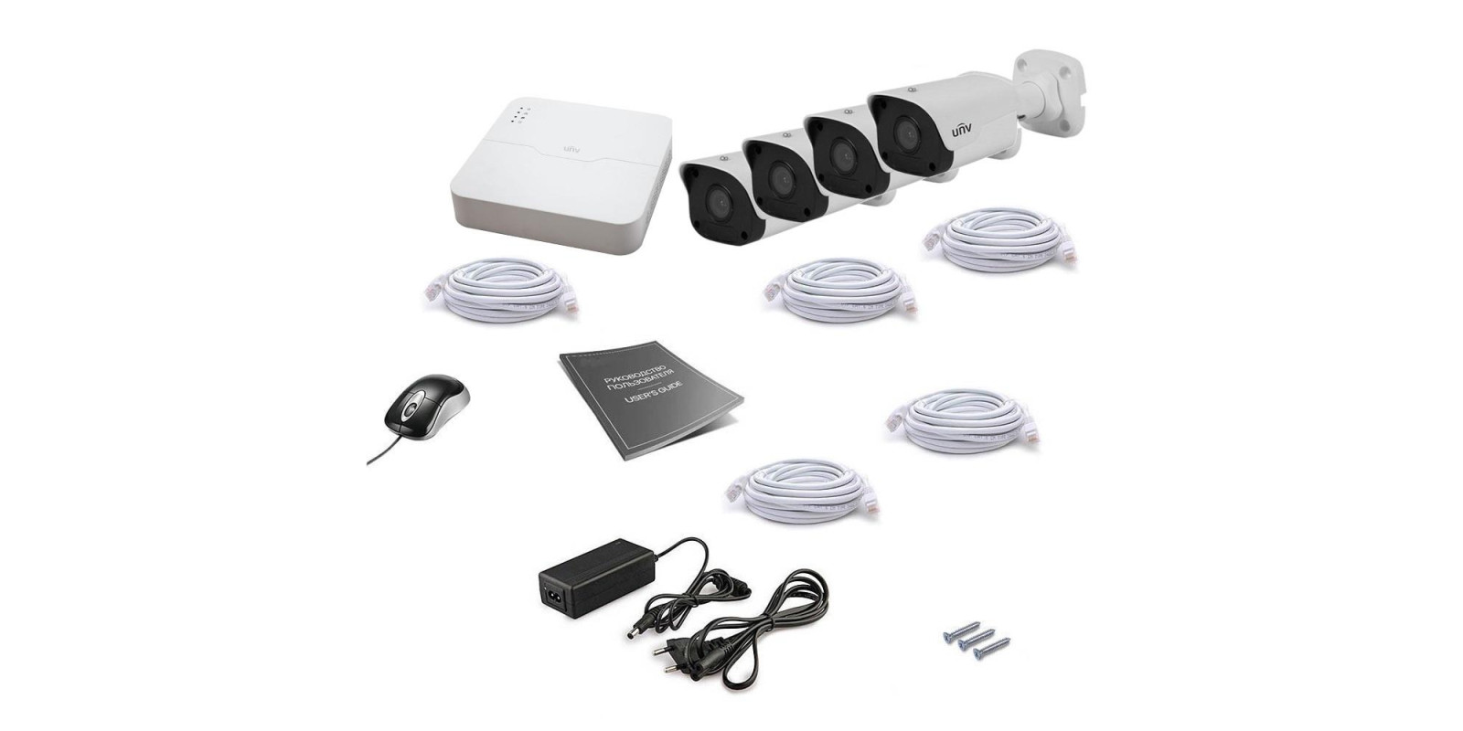 Комплект IP відеоспостереження Uniview 4OUT 4MEGA Комплект IP відеоспостереження Uniview 4OUT 4MEGA