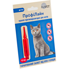 Капли на холку от блох и клещей ProVet ПрофиЛайн для кошек весом до 4 кг 4 х 0,5 мл