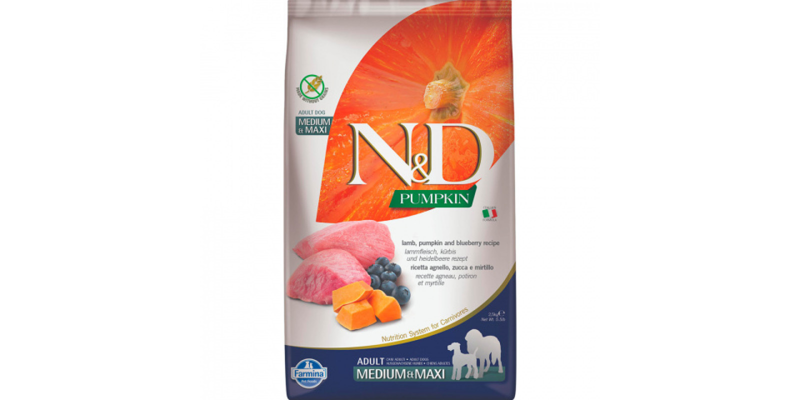N&D PUMPKIN сухой корм для собак средних и крупных пород, с ягненком, тыквой и черникой, 2,5кг N&D PUMPKIN сухой корм для собак средних и крупных пород, с ягненком, тыквой и черникой, 2,5кг