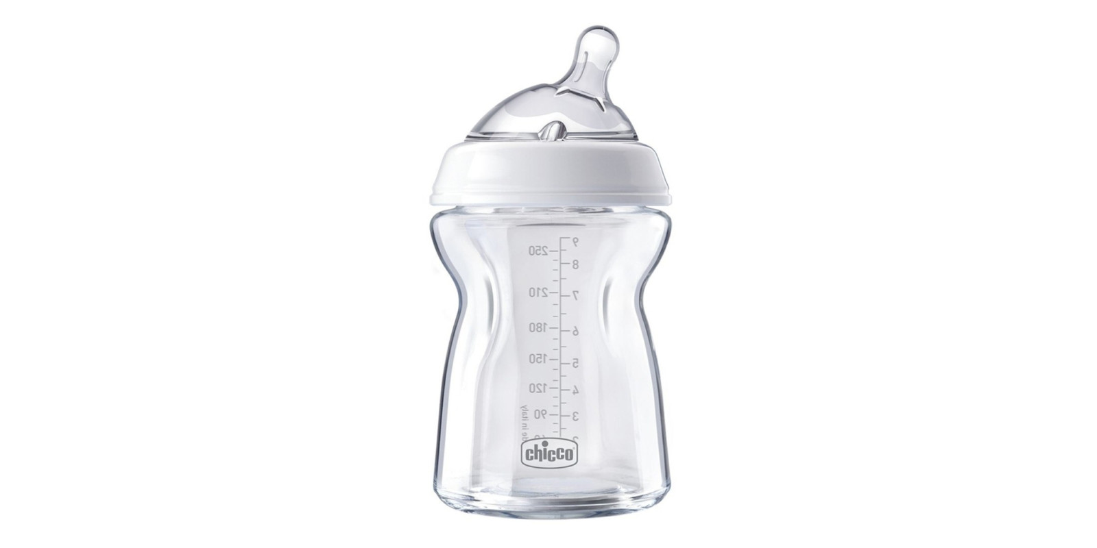 Пляшка скляна Chicco Natural Feeling 250 мл, соска силіконова від 2 місяців, нормальний потік