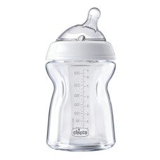 Бутылка стеклянная Chicco Natural Feeling 250 мл, соска силиконовая от 2 месяцев, нормальный поток