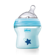 Бутылка пластиковая Chicco Natural Feeling 150 мл, соска силиконовая от 0 месяцев, нормальный поток (голубая)
