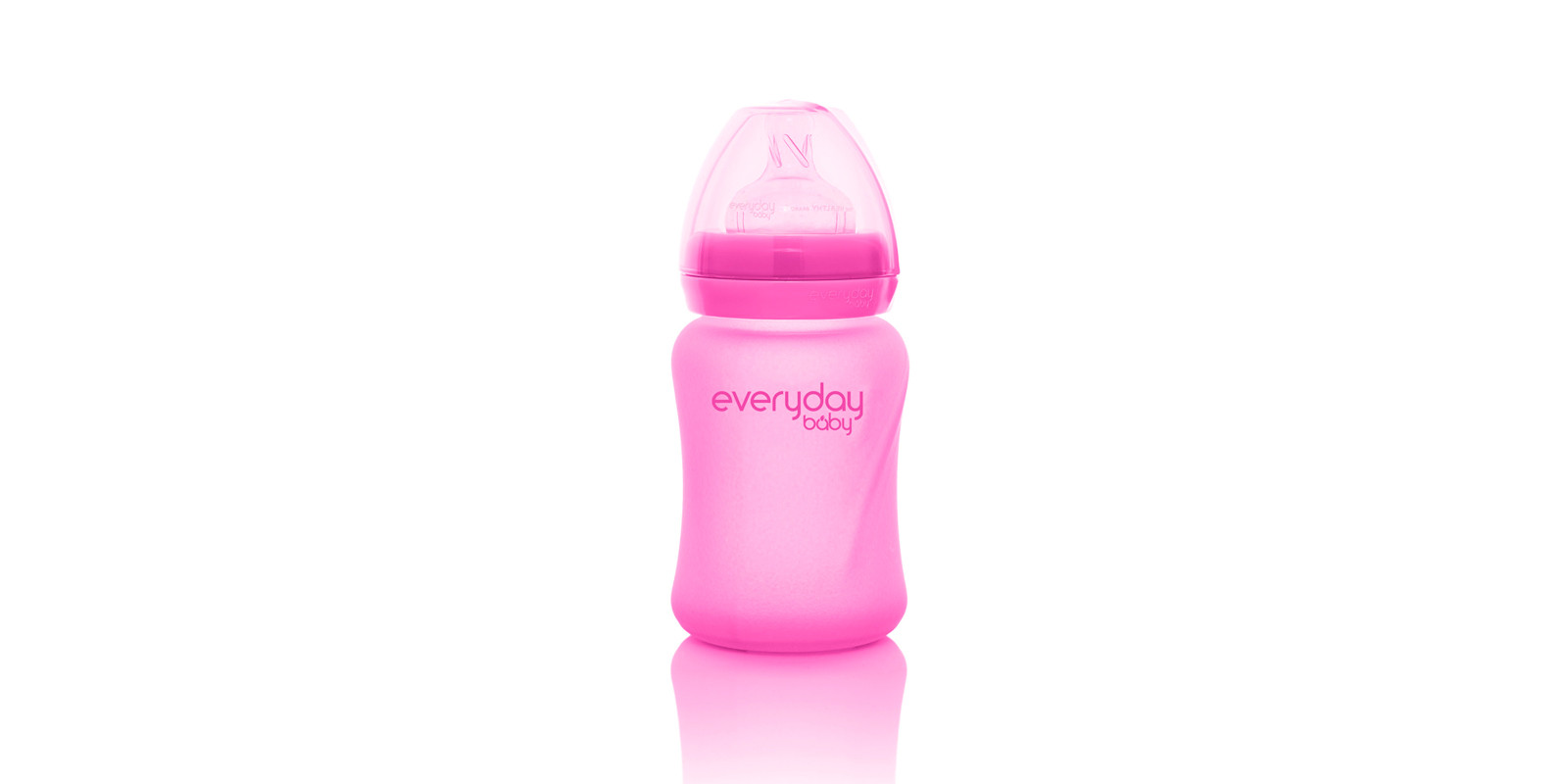 Скляна термочутлива дитяча пляшечка Everyday Baby, 150 мл (малінова)