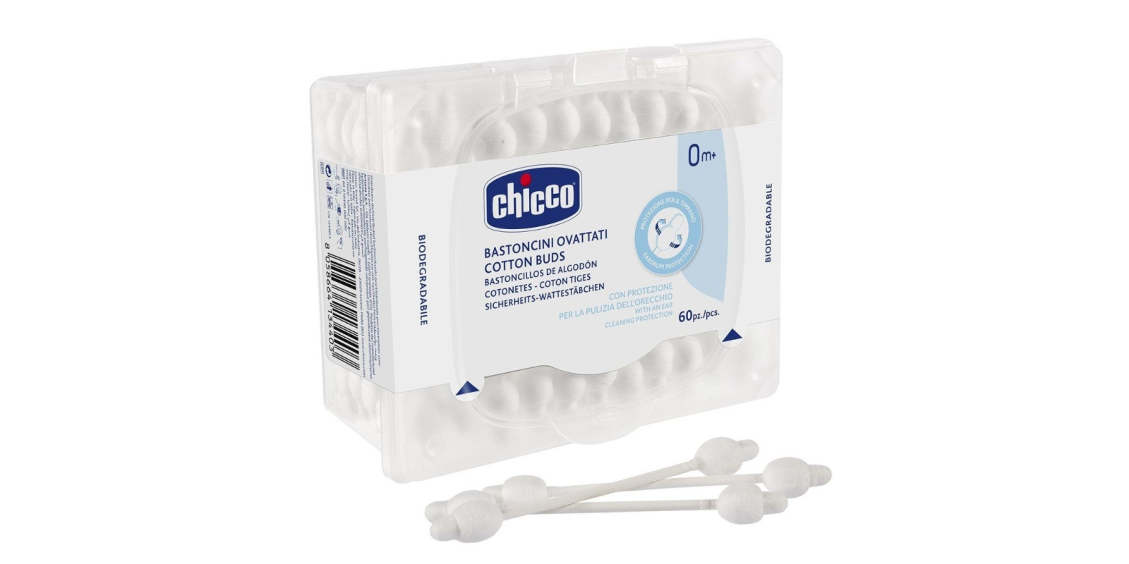 Гигиенические ватные палочки с ограничителем Chicco, 60 шт