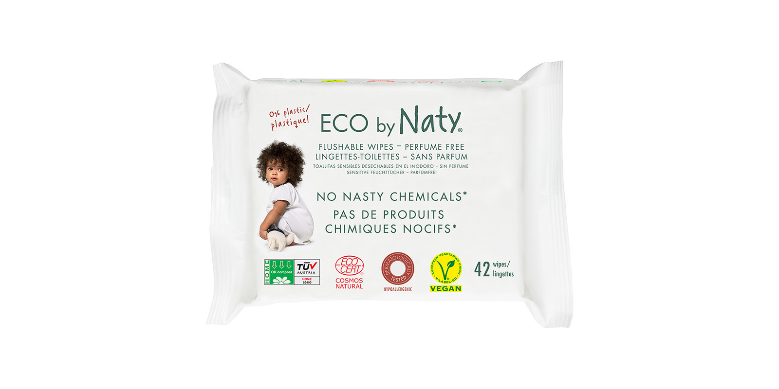 Дитячі вологі серветки ECO BY NATY, що змиваються, 42 шт