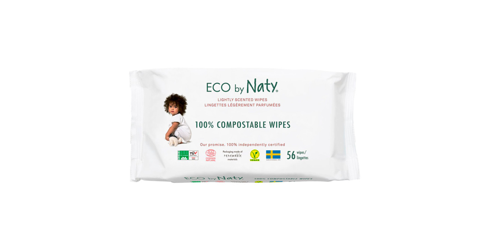 Детские влажные салфетки ECO BY NATY, с легким запахом, 56 шт
