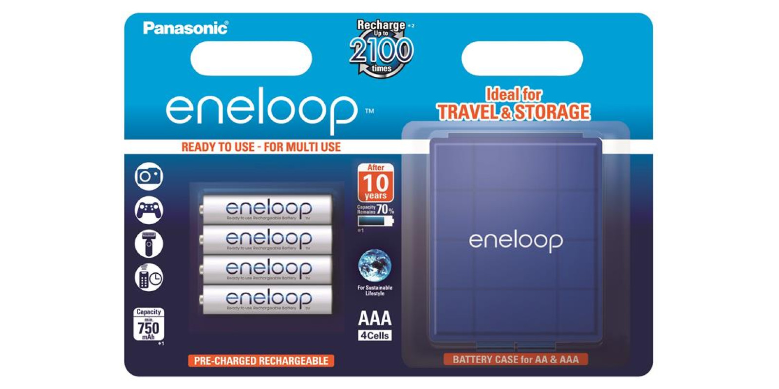 Аккумулятор Panasonic Eneloop AAA 750 4BP mAh NI-MH+case