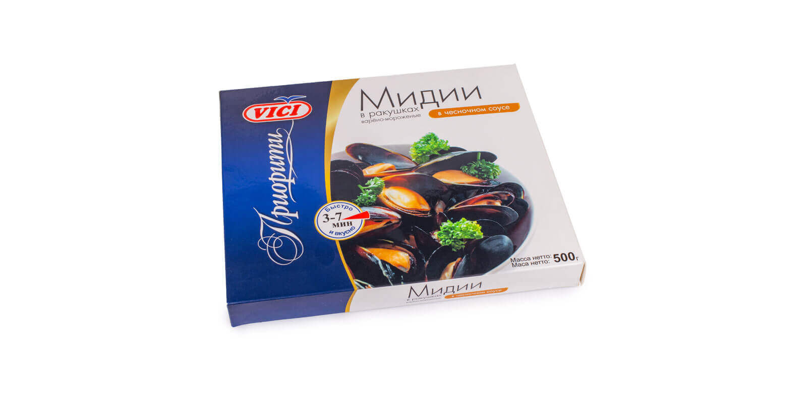 Мидии целые в раковине в соусе с чесноком ТМ VICI 500г