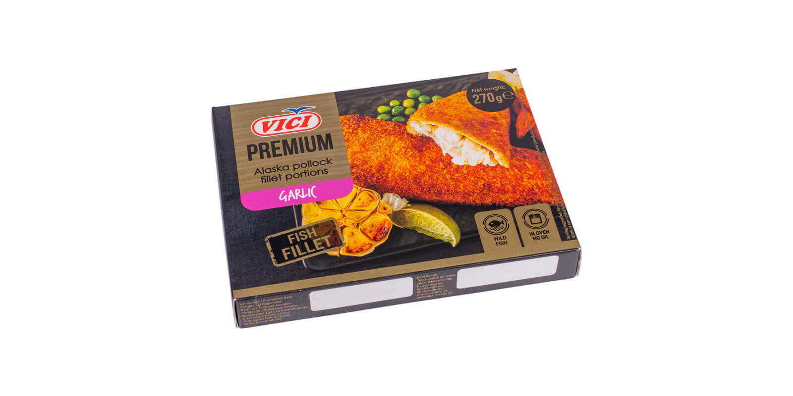Рыбные порции из филе в панировке со вкусом чеснока VICI 270г. Рыбные порции из филе в панировке со вкусом чеснока VICI 270г.