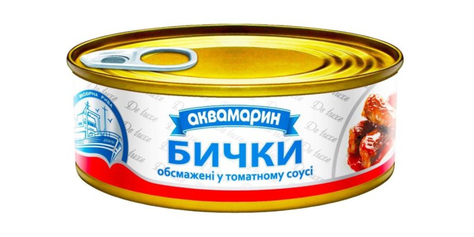 Бічки АКВАМАРИН обсмажені у томатному соусі 0.230 кг, пак Бічки АКВАМАРИН обсмажені у томатному соусі 0.230 кг, пак