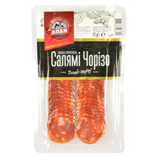 Ковбаса АЛАН Салямі Чорізо копчена в/с нарізка 0.080 кг, упаковка